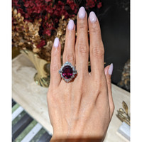 10.89 Ct. Purple Garnet and Natural Diamond Accent Stones Ring, Platinum 950 Life Style