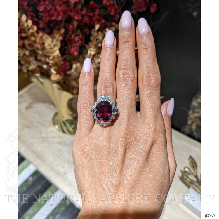 10.89 Ct. Purple Garnet and Natural Diamond Accent Stones Ring, Platinum 950