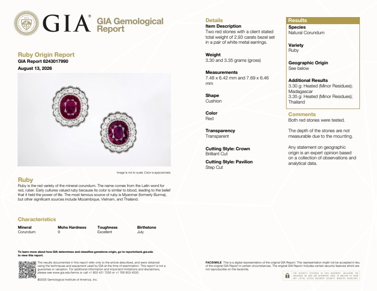 2.93 Ct.Tw. Ruby and Natural Diamond Studs Earrings, Platinum 950