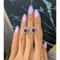 2.93&nbsp;Ct.Tw.Total Carat Weight Ruby and Natural Diamond Studs Earrings, Platinum 950 Life Style