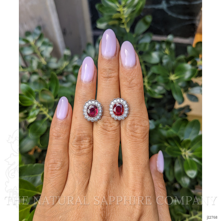 2.93 Ct.Tw. Ruby and Natural Diamond Studs Earrings, Platinum 950