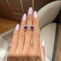 2.93&nbsp;Ct.Tw.Total Carat Weight Ruby and Natural Diamond Studs Earrings, Platinum 950 Life Style