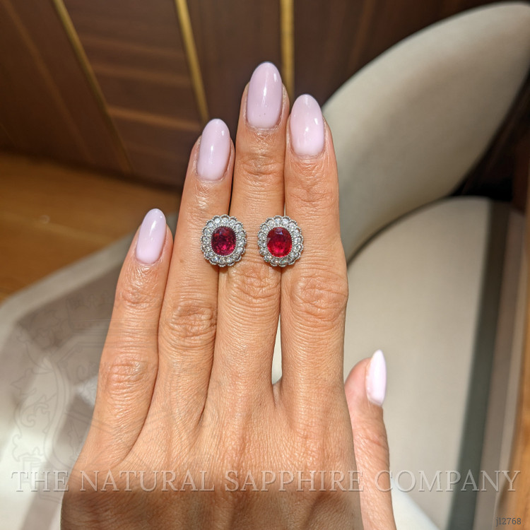 2.93 Ct.Tw. Ruby and Natural Diamond Studs Earrings, Platinum 950