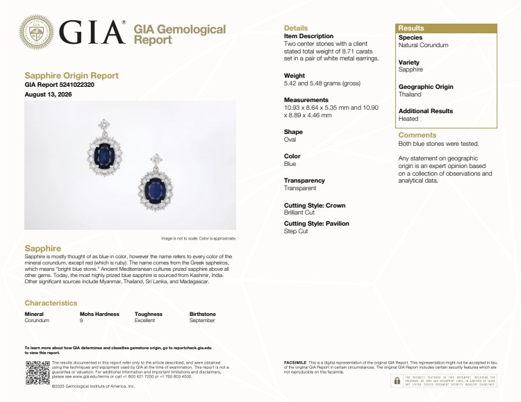8.71 Ct.Tw. Blue Sapphire and Natural Diamond Accent Stones Earrings, Platinum 950
