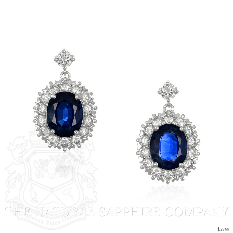 8.71 Ct.Tw. Blue Sapphire and Natural Diamond Accent Stones Earrings, Platinum 950