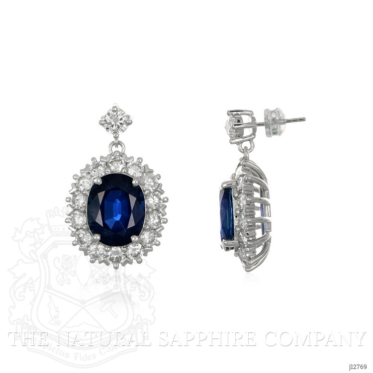8.71 Ct.Tw. Blue Sapphire and Natural Diamond Accent Stones Earrings, Platinum 950