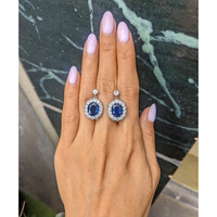 8.71&nbsp;Ct.Tw.Total Carat Weight Blue Sapphire and Natural Diamond Accent Stones Earrings, Platinum 950 Life Style