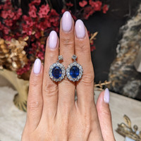 8.71&nbsp;Ct.Tw.Total Carat Weight Blue Sapphire and Natural Diamond Accent Stones Earrings, Platinum 950 Life Style