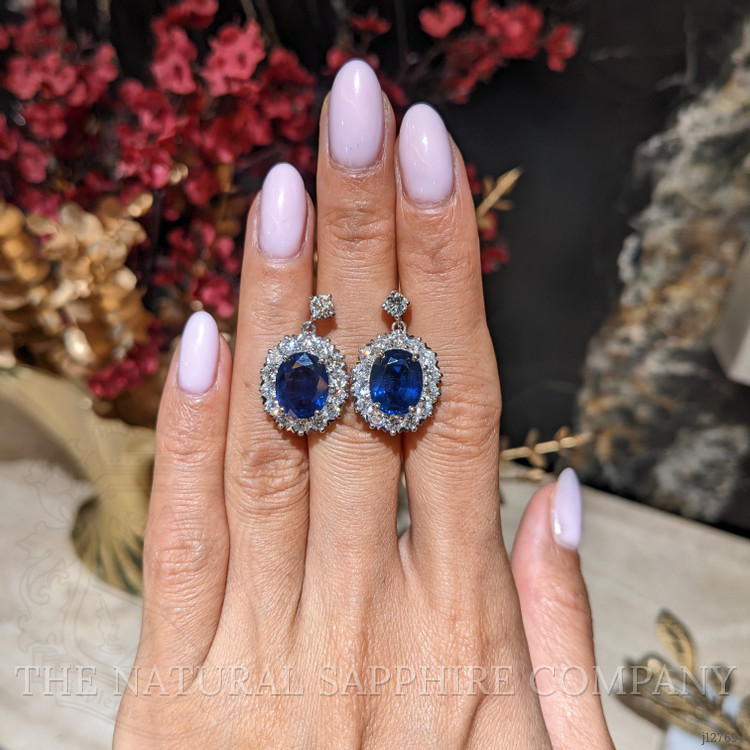 8.71 Ct.Tw. Blue Sapphire and Natural Diamond Accent Stones Earrings, Platinum 950