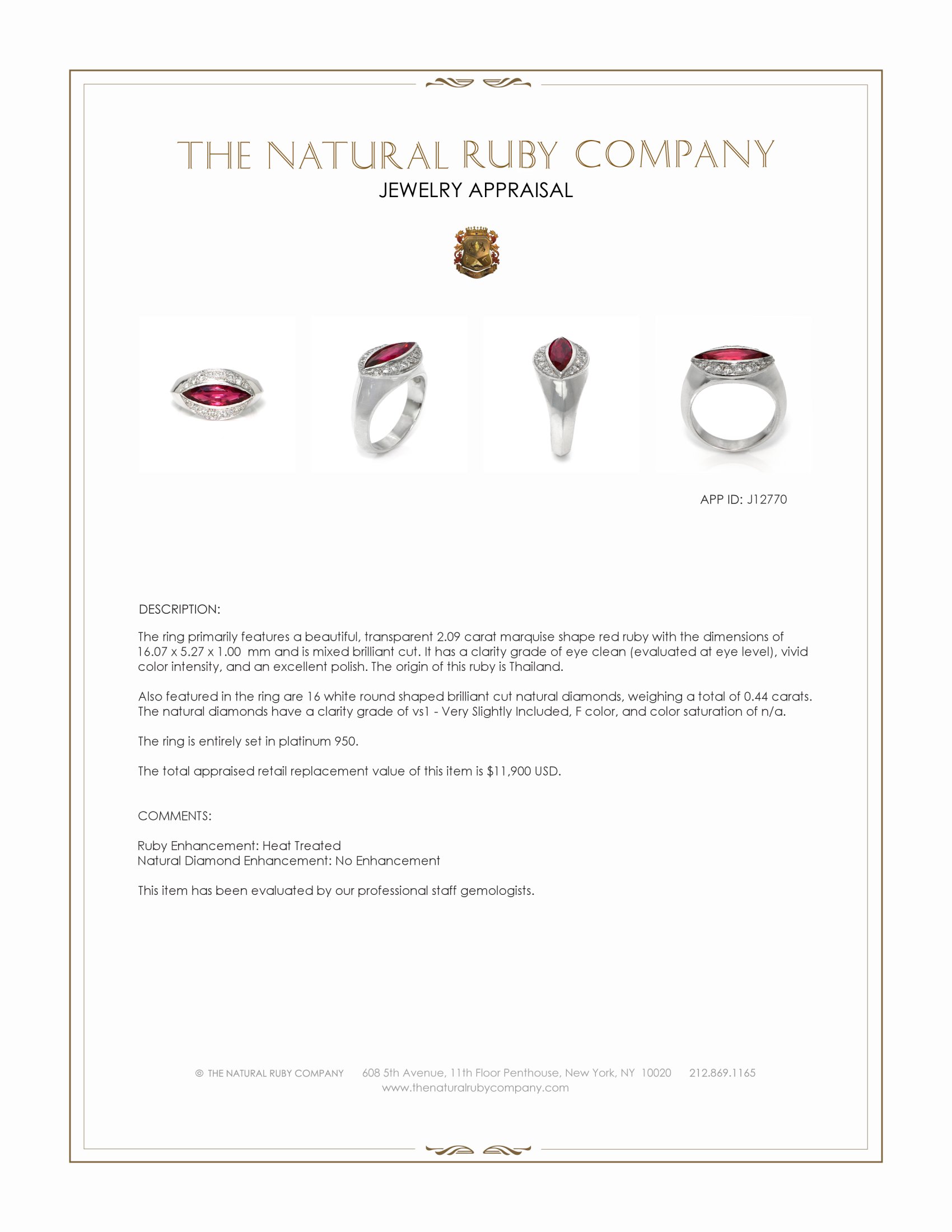 2.09 Ct. Ruby and Natural Diamond Accent Stones Ring, Platinum 950