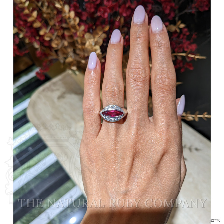 2.09 Ct. Ruby and Natural Diamond Accent Stones Ring, Platinum 950