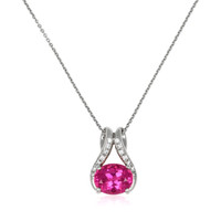 3.43 Ct. Pink Tourmaline and Natural Diamond Accent Stones Pendant, 18K White Gold Video