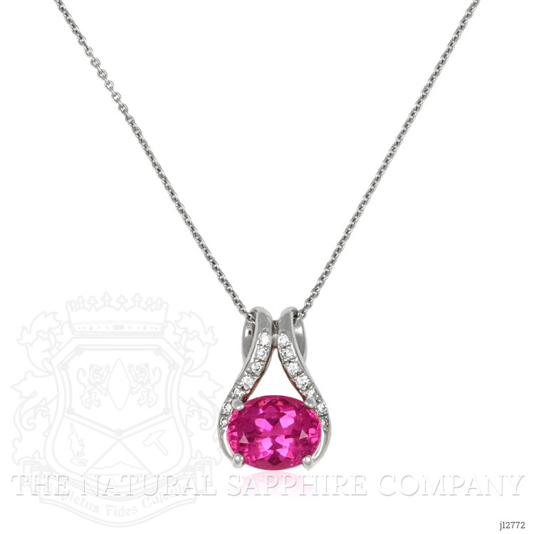 3.43 Ct. Pink Tourmaline and Natural Diamond Accent Stones Pendant, 18K White Gold