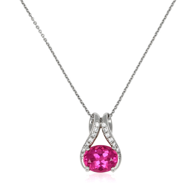 3.43 Ct. Pink Tourmaline and Natural Diamond Accent Stones Pendant, 18K White Gold