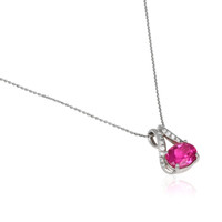3.43 Ct. Pink Tourmaline and Natural Diamond Accent Stones Pendant, 18K White Gold Image