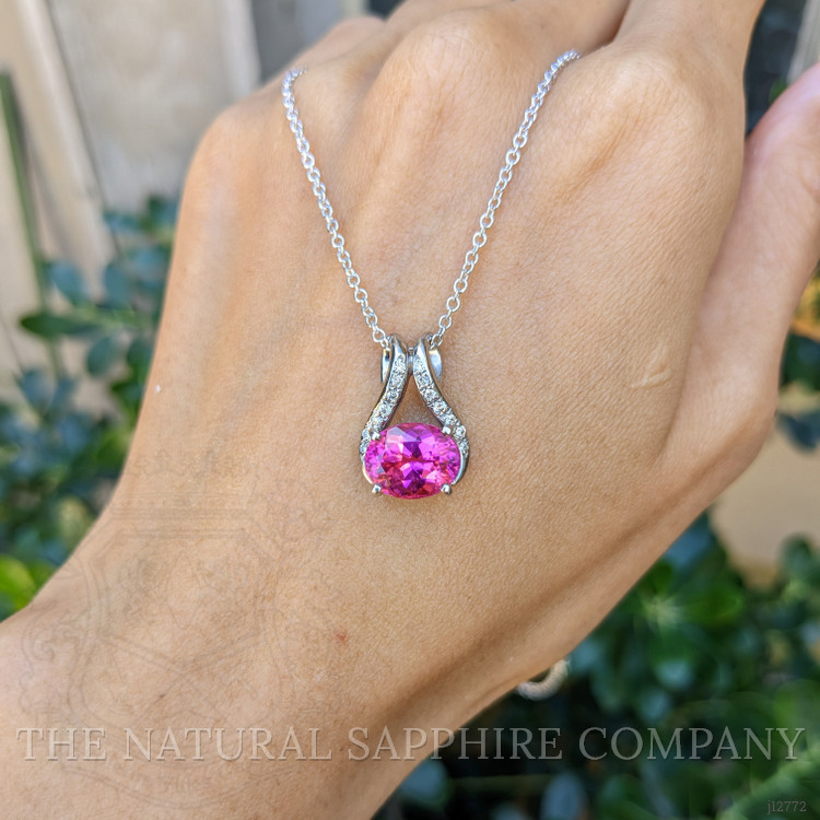 3.43 Ct. Pink Tourmaline and Natural Diamond Accent Stones Pendant, 18K White Gold