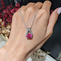 3.43 Ct. Pink Tourmaline and Natural Diamond Accent Stones Pendant, 18K White Gold Life Style