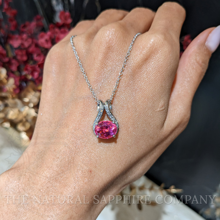 3.43 Ct. Pink Tourmaline and Natural Diamond Accent Stones Pendant, 18K White Gold