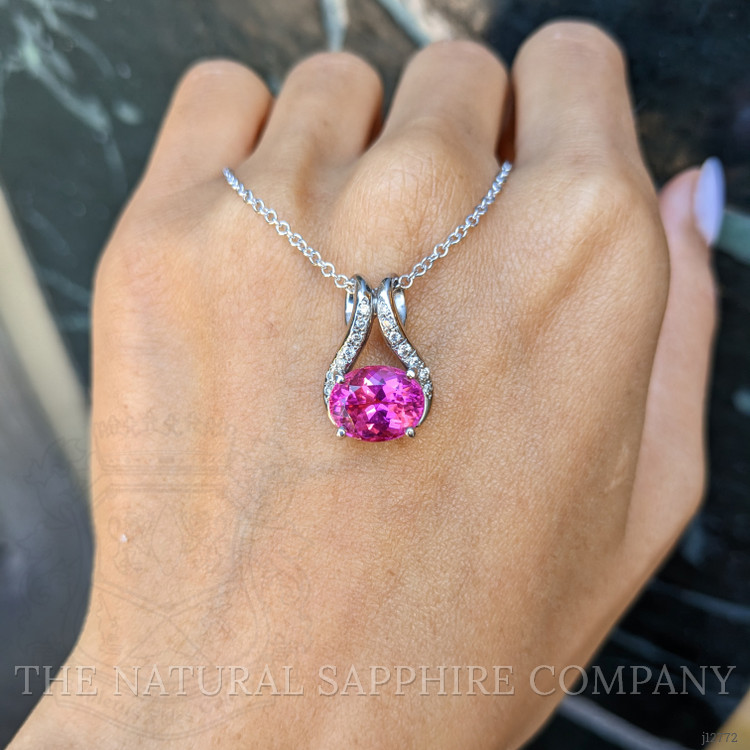 3.43 Ct. Pink Tourmaline and Natural Diamond Accent Stones Pendant, 18K White Gold