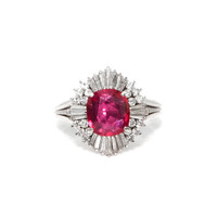 1.27 Ct. Ruby and Natural Diamond Antique Style Ring, Platinum 950 Video
