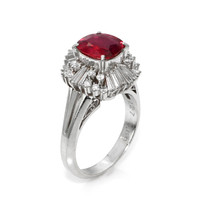 1.27 Ct. Ruby and Natural Diamond Antique Style Ring, Platinum 950 Image