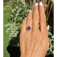 1.27 Ct. Ruby and Natural Diamond Antique Style Ring, Platinum 950 Life Style