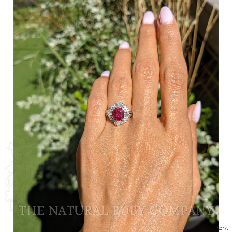 1.27 Ct. Ruby and Natural Diamond Antique Style Ring, Platinum 950