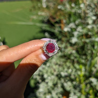 1.27 Ct. Ruby and Natural Diamond Antique Style Ring, Platinum 950 Life Style