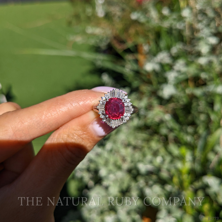 1.27 Ct. Ruby and Natural Diamond Antique Style Ring, Platinum 950