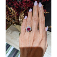 1.27 Ct. Ruby and Natural Diamond Antique Style Ring, Platinum 950 Life Style