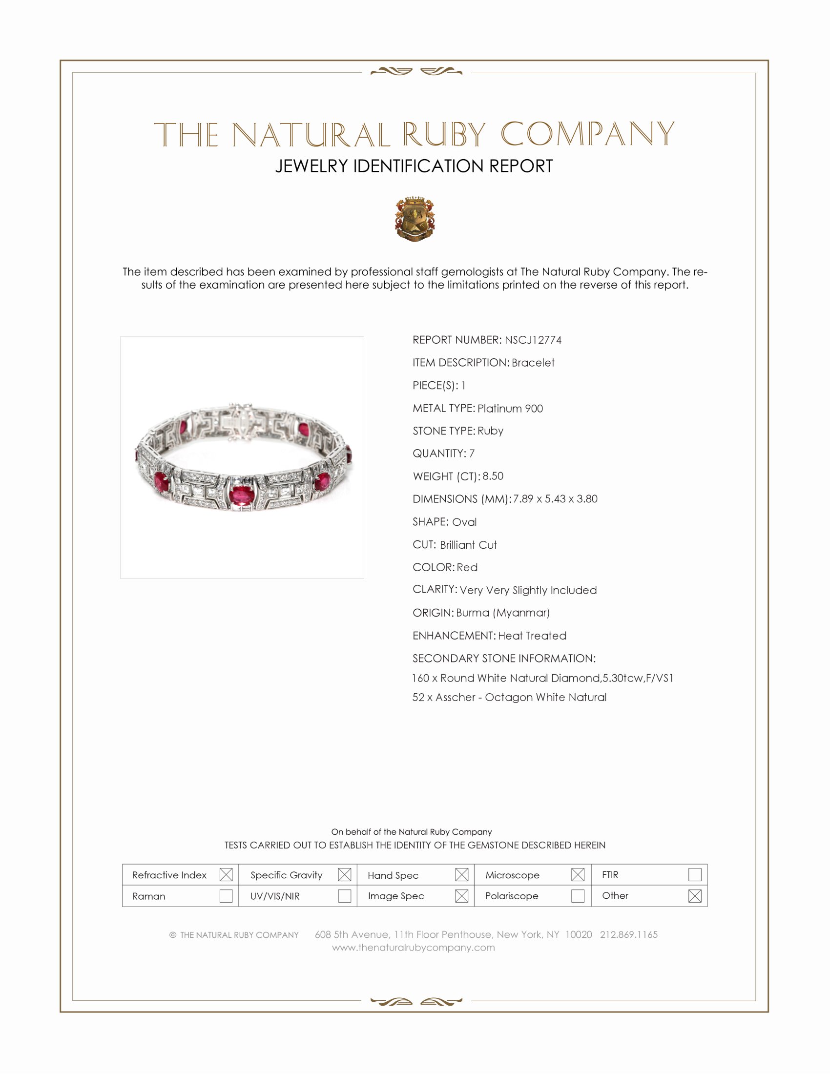 8.50 Ct.Tw. Ruby and Natural Diamond Pave Bracelet, Platinum 900