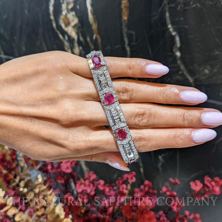 8.50 Ct.Tw. Ruby and Natural Diamond Pave Bracelet, Platinum 900