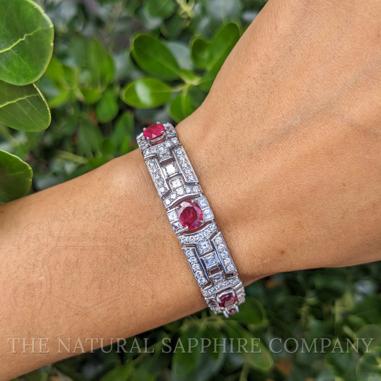 8.50 Ct.Tw. Ruby and Natural Diamond Pave Bracelet, Platinum 900