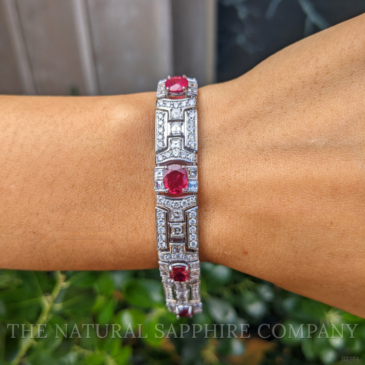 8.50 Ct.Tw. Ruby and Natural Diamond Pave Bracelet, Platinum 900
