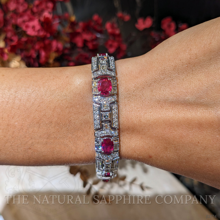 8.50 Ct.Tw. Ruby and Natural Diamond Pave Bracelet, Platinum 900