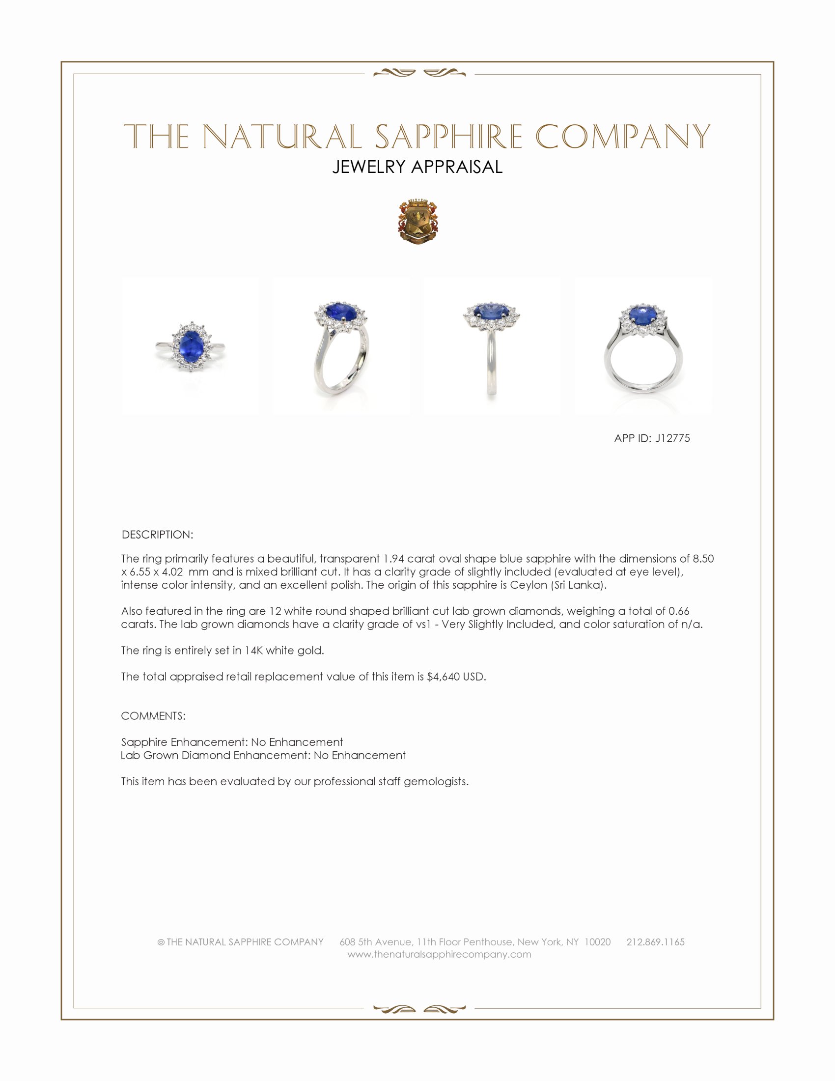 1.94 Ct. Blue Sapphire and Lab Grown Diamond Accent Stones Ring, 14K White Gold