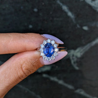 1.94 Ct. Blue Sapphire and Lab Grown Diamond Accent Stones Ring, 14K White Gold Life Style