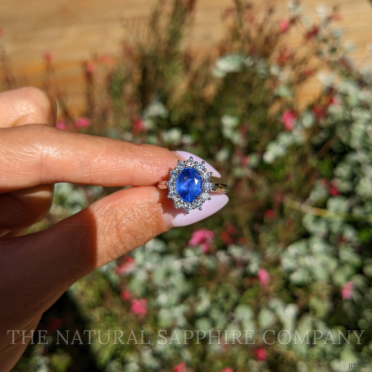 1.94 Ct. Blue Sapphire and Lab Grown Diamond Accent Stones Ring, 14K White Gold