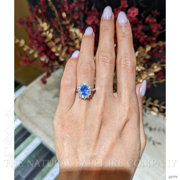 1.94 Ct. Blue Sapphire and Lab Grown Diamond Accent Stones Ring, 14K White Gold