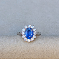 1.94 Ct. Blue Sapphire and Lab Grown Diamond Accent Stones Ring, 14K White Gold Life Style