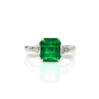 1.82 Ct. Emerald and Natural Diamond Three Stone Ring, Platinum & 14K Yellow Video