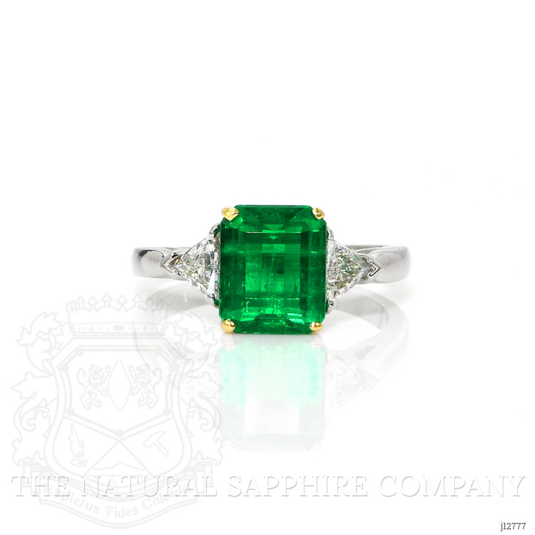 1.82 Ct. Emerald and Natural Diamond Three Stone Ring, Platinum & 14K Yellow