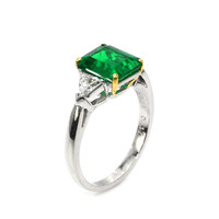 1.82 Ct. Emerald and Natural Diamond Three Stone Ring, Platinum & 14K Yellow Image