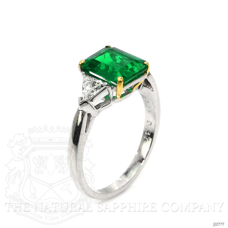 1.82 Ct. Emerald and Natural Diamond Three Stone Ring, Platinum & 14K Yellow