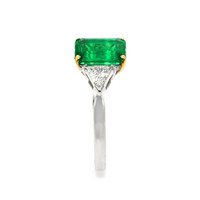 1.82 Ct. Emerald and Natural Diamond Three Stone Ring, Platinum & 14K Yellow Image