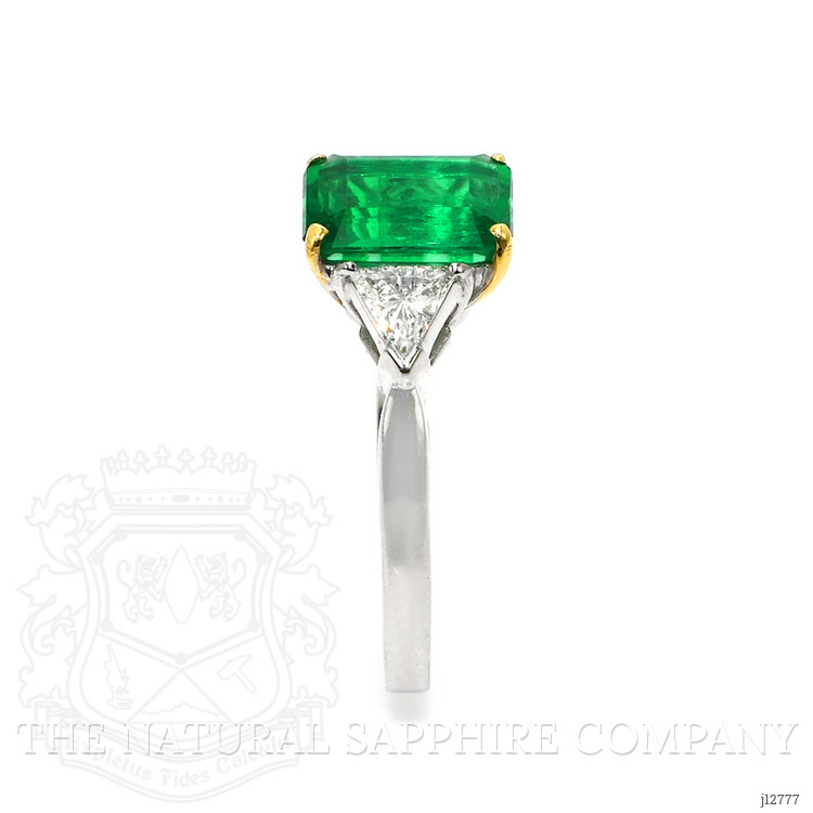 1.82 Ct. Emerald and Natural Diamond Three Stone Ring, Platinum & 14K Yellow