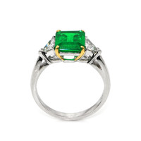 1.82 Ct. Emerald and Natural Diamond Three Stone Ring, Platinum & 14K Yellow Image