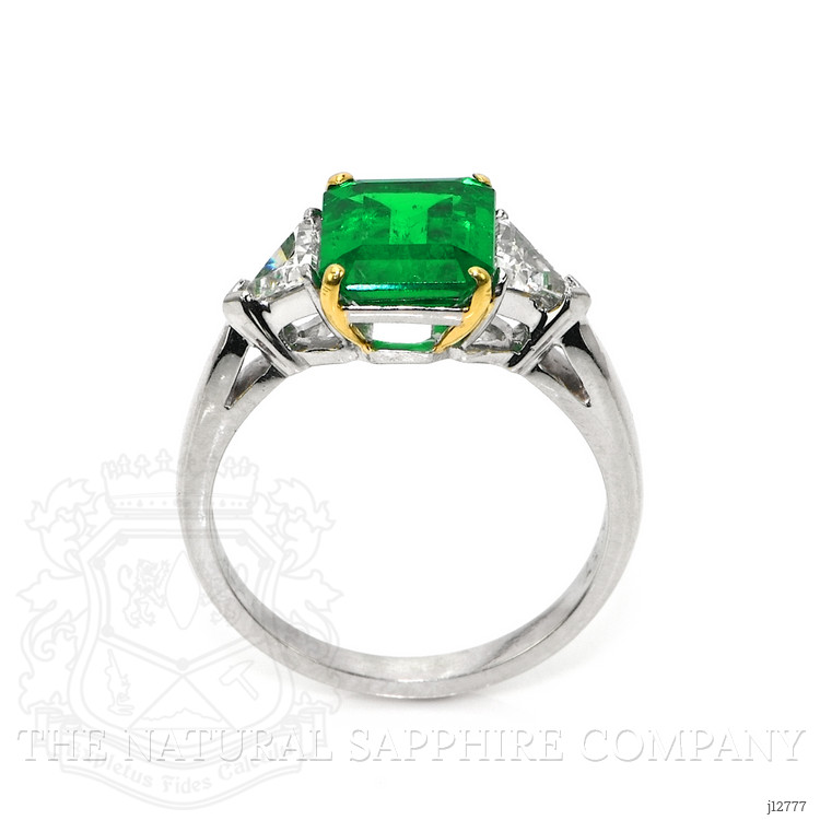 1.82 Ct. Emerald and Natural Diamond Three Stone Ring, Platinum & 14K Yellow