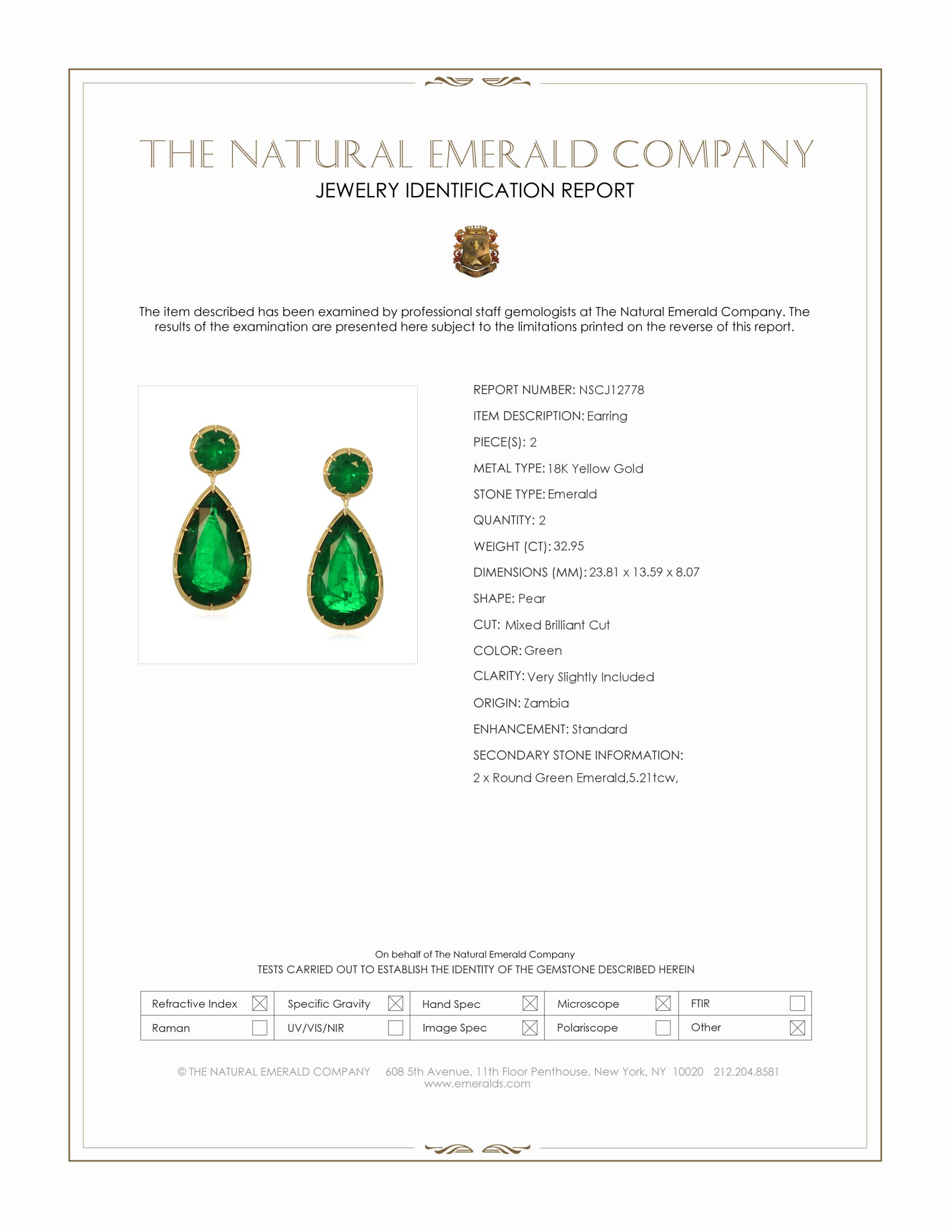 32.95 Ct.Tw. Emerald Drops Earrings, 18K Yellow Gold