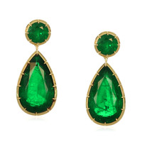 32.95 Ct.Tw.Total Carat Weight Emerald Drops Earrings, 18K Yellow Gold Video